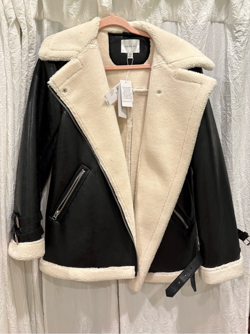 Jason Wu Black Leather Jacket with Ivory Shearling